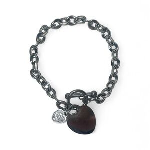 Silver Tone Chain Heart Charm Bracelet